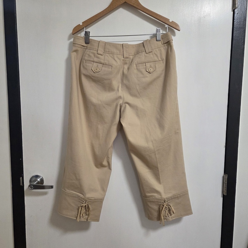 LOFT Womens Marisa Capri Pants Size 8 Beige Cropped Lace Hem Stretch Cotton - Picture 2 of 12